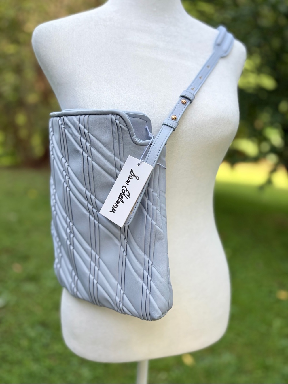 NWT Sam Edelman Unique Shape Slate Blue Diagonal Quilted Leather Shoulder Bag